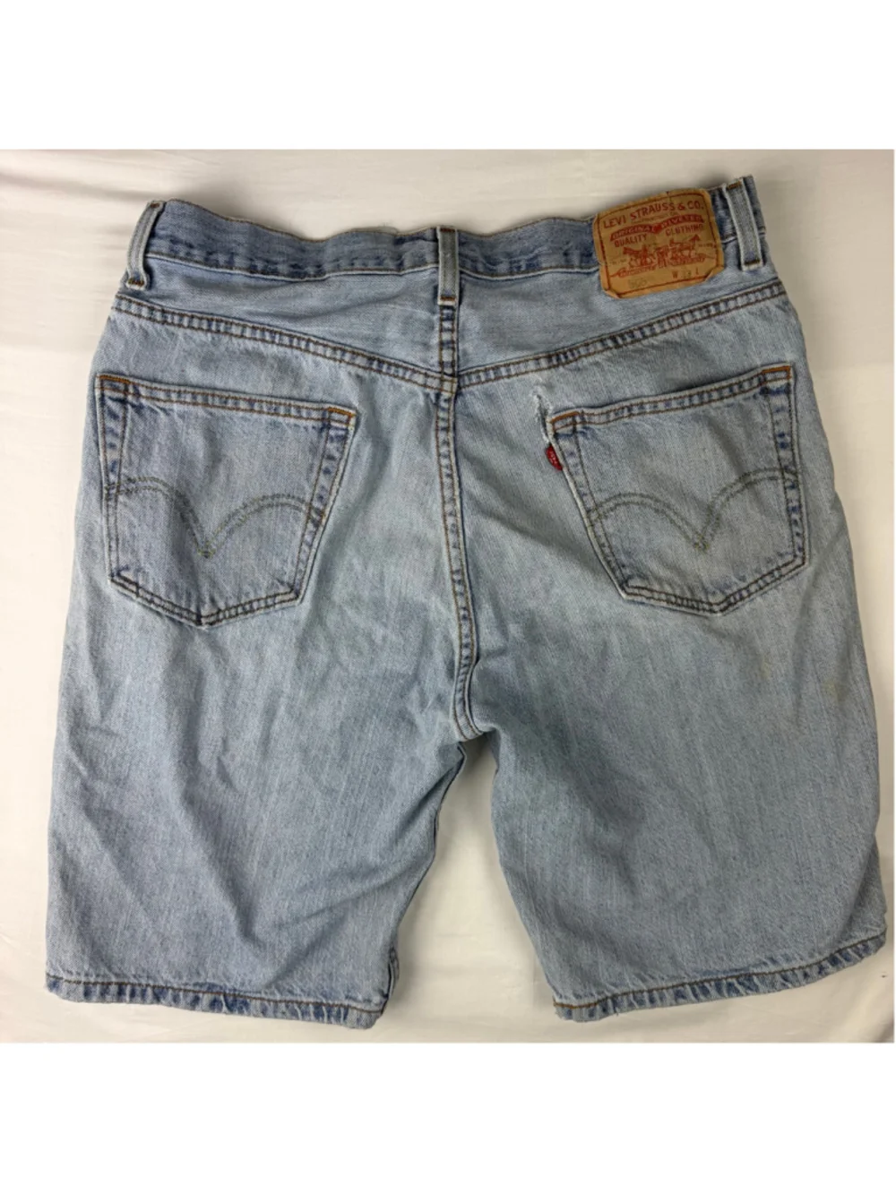 Levi's 505 Denim Short W33 Light Wash Distressed Cutoff Jort Grunge Mens Red Tab